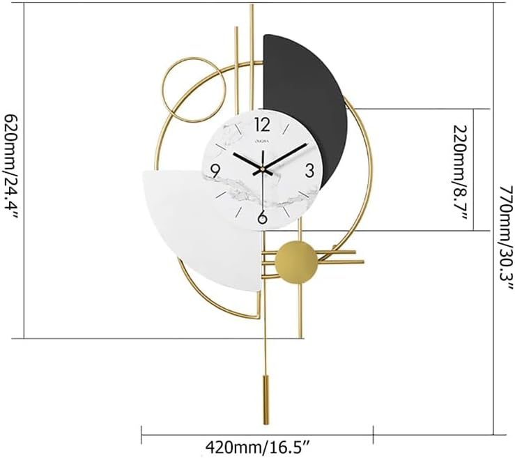 3D Silent Metal Wall Clock with Swinging Pendulum | Modern Round Art Decor for Living Room & Bedroom