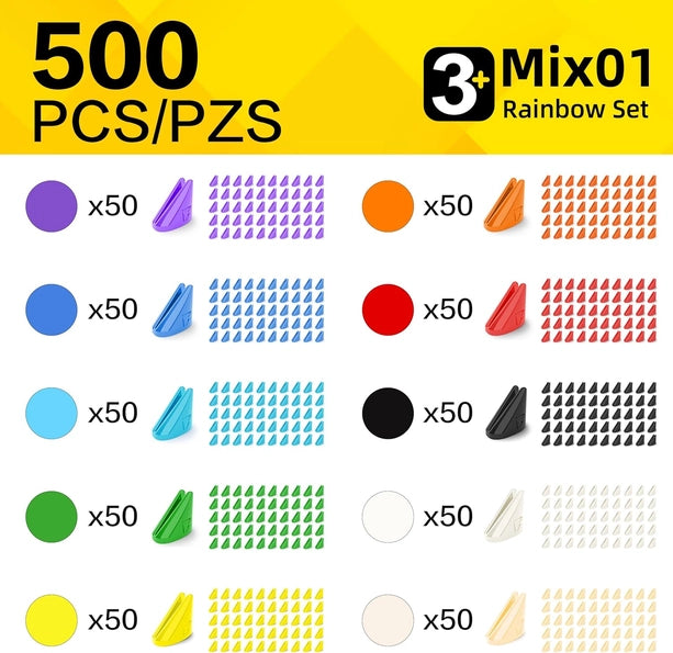 500 Pieces Soft Building Blocks Kids Rainbow Mix Stem Toys Educational Building Toys Monochrome Sets Interlocking Solid Plastic For Preschool Kids Boys and Girls Aged 6+