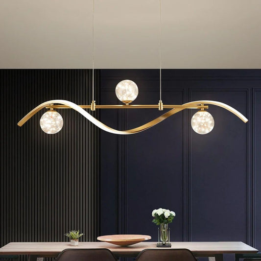 40.1" Gold Dimmable LED Chandelier | Modern 4-Light Linear Pendant for Kitchen Island & Dining Room