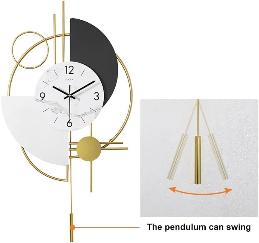3D Silent Metal Wall Clock with Swinging Pendulum | Modern Round Art Decor for Living Room & Bedroom