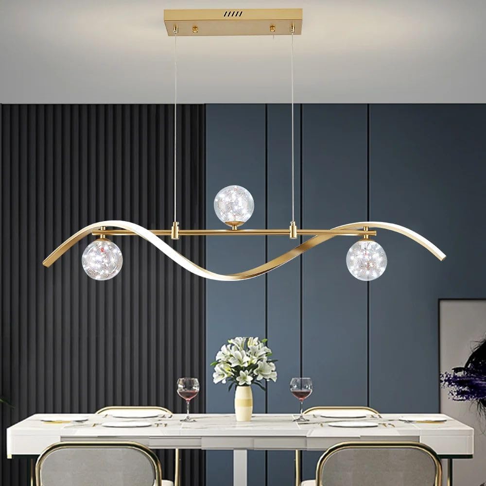 40.1" Gold Dimmable LED Chandelier | Modern 4-Light Linear Pendant for Kitchen Island & Dining Room