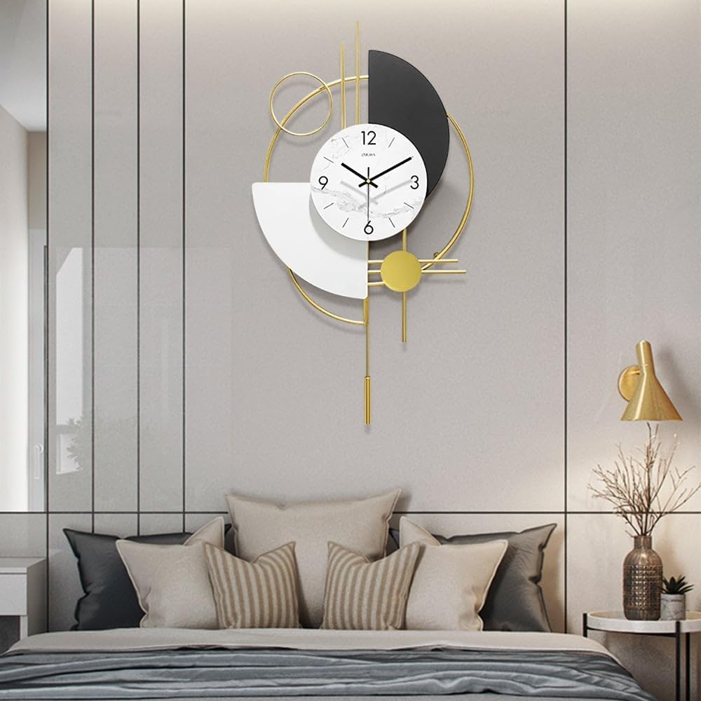 3D Silent Metal Wall Clock with Swinging Pendulum | Modern Round Art Decor for Living Room & Bedroom