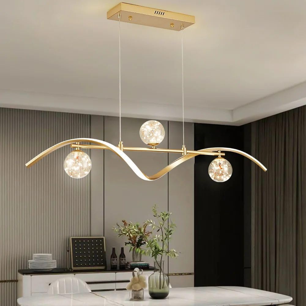 40.1" Gold Dimmable LED Chandelier | Modern 4-Light Linear Pendant for Kitchen Island & Dining Room