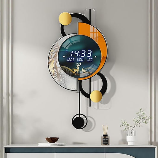 26.4" LED Silent Wall Clock | Voice-Activated Display, Multi-Function, Dual Power | Smart Modern Home Decor