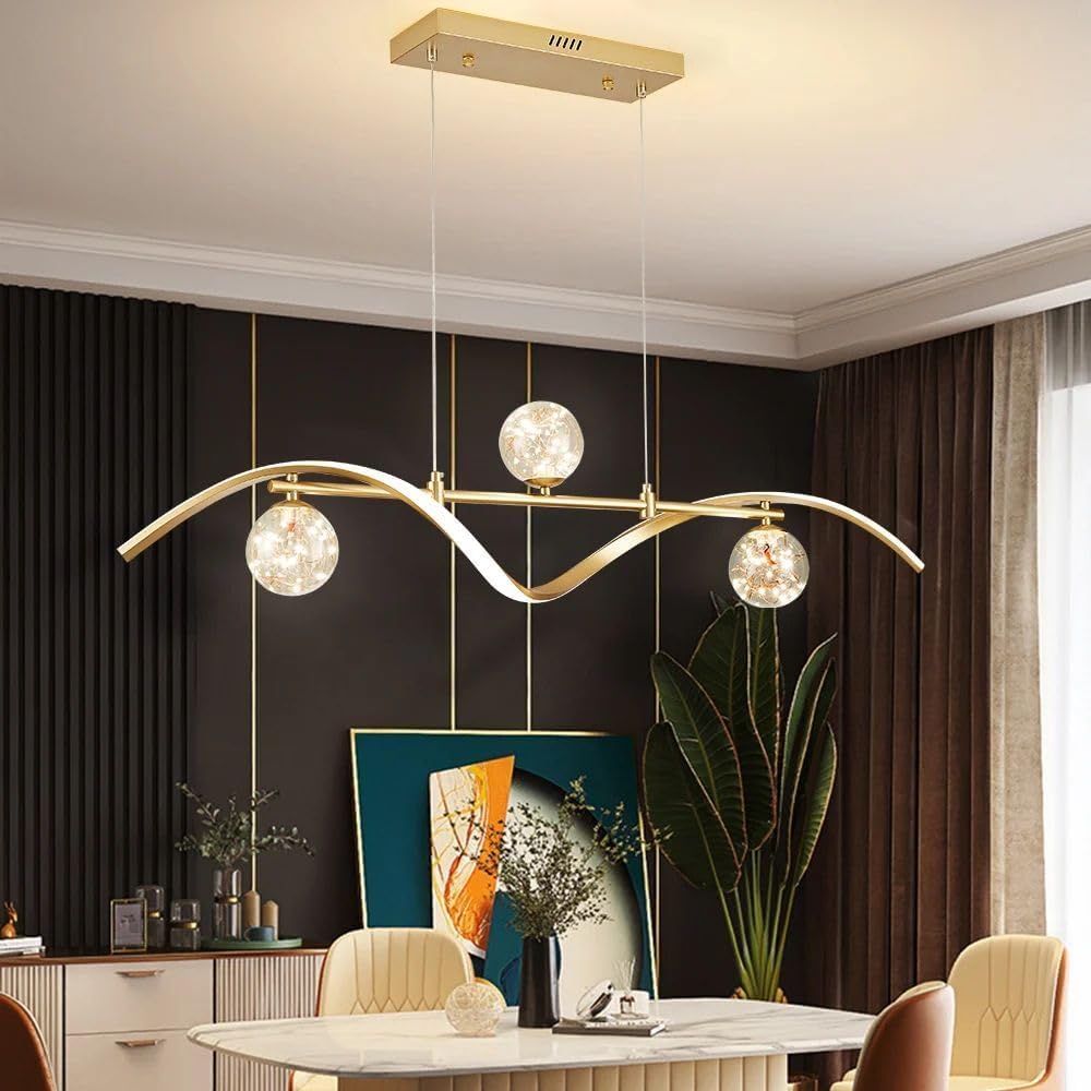 40.1" Gold Dimmable LED Chandelier | Modern 4-Light Linear Pendant for Kitchen Island & Dining Room