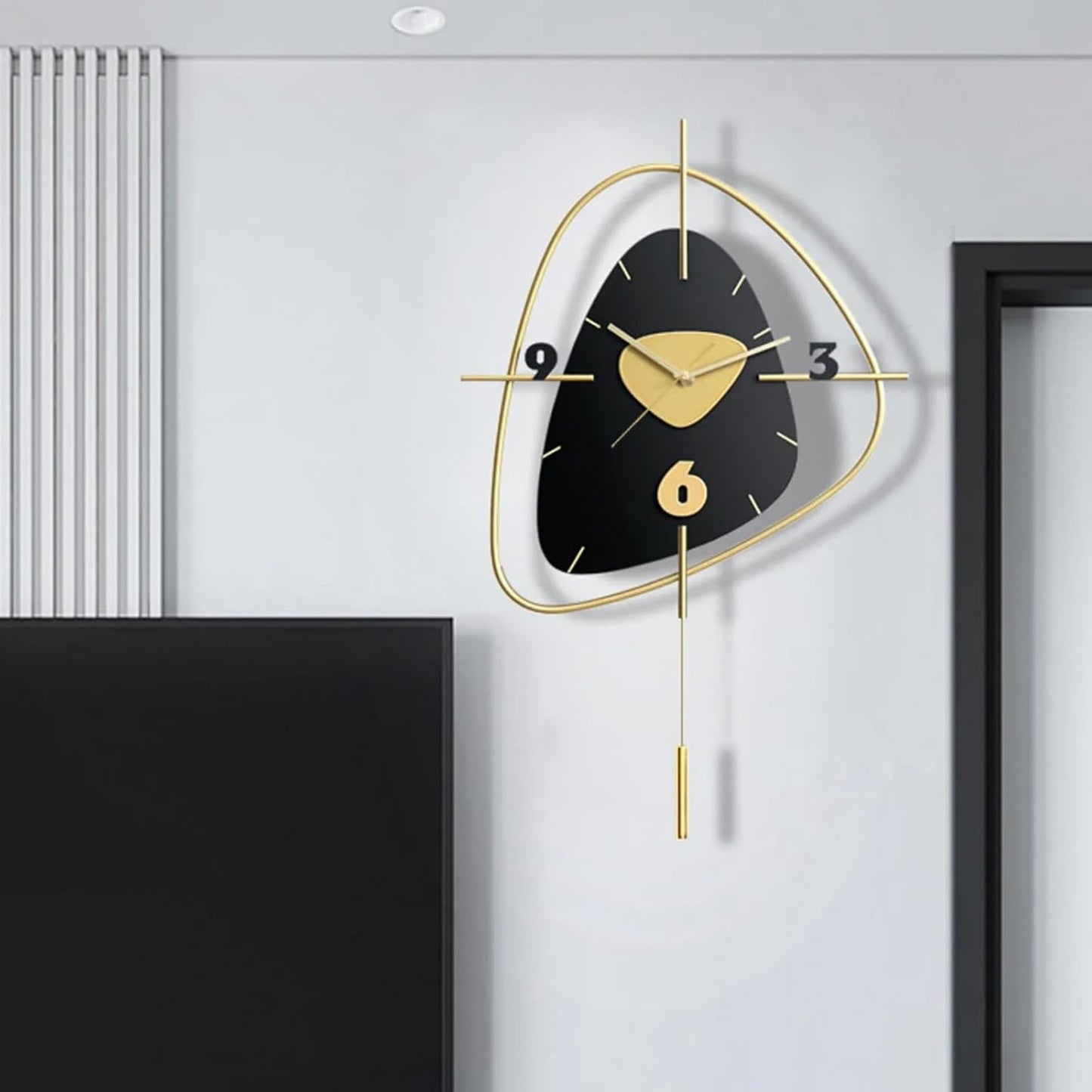 25" Scandinavian Wall Clock with Metal Pendulum | Modern Black Minimalist Home Decor for Living Room