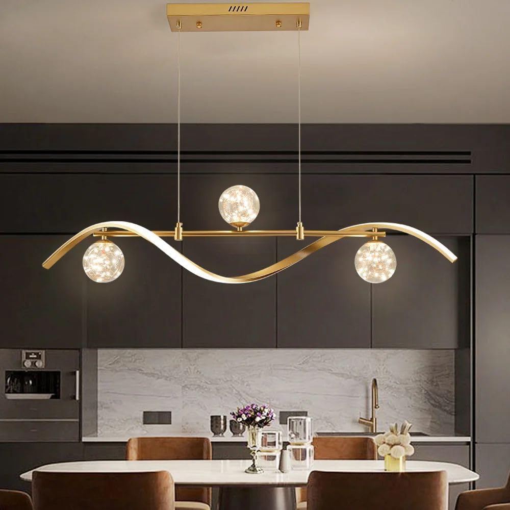 40.1" Gold Dimmable LED Chandelier | Modern 4-Light Linear Pendant for Kitchen Island & Dining Room