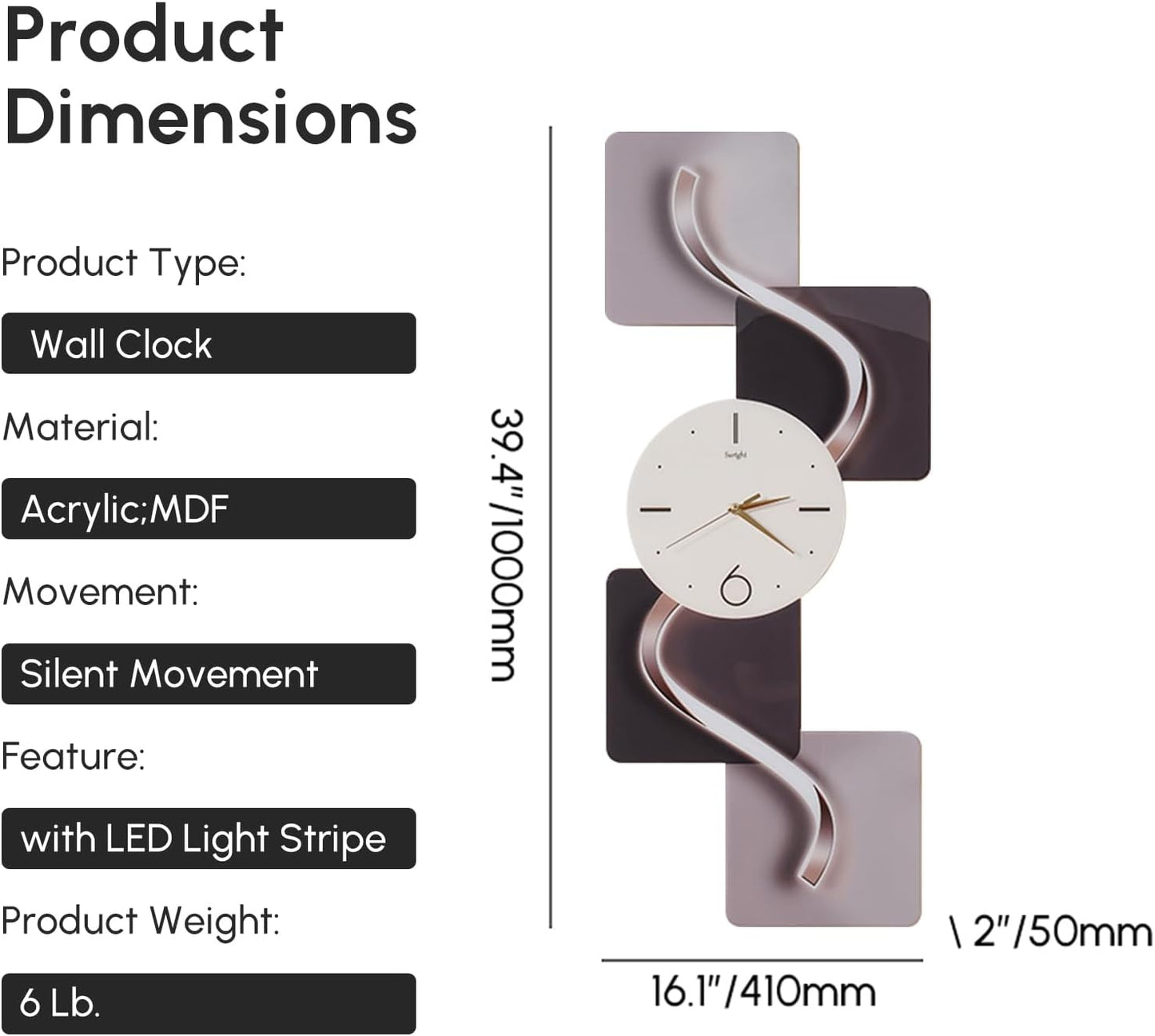 39.4" Silent LED Wall Clock | Modern Abstract Design | Non-Ticking Decor for Living Room & Bedroom