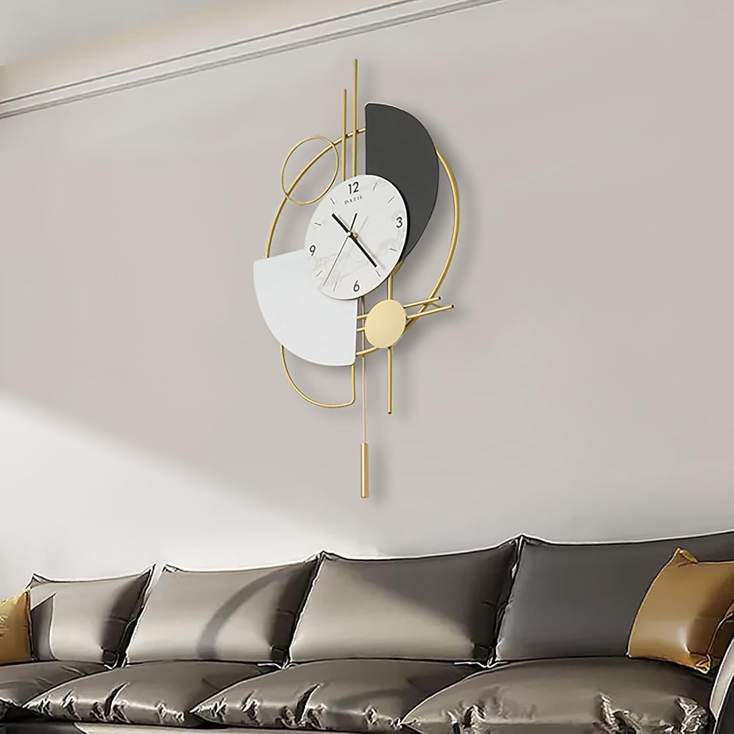 3D Silent Metal Wall Clock with Swinging Pendulum | Modern Round Art Decor for Living Room & Bedroom