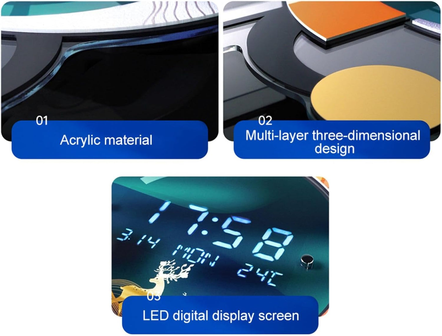 26.4" LED Silent Wall Clock | Voice-Activated Display, Multi-Function, Dual Power | Smart Modern Home Decor