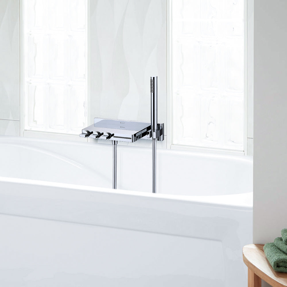Chrome Wall Mount Waterfall Roman Tub Faucet w/ Hand Shower – Brass