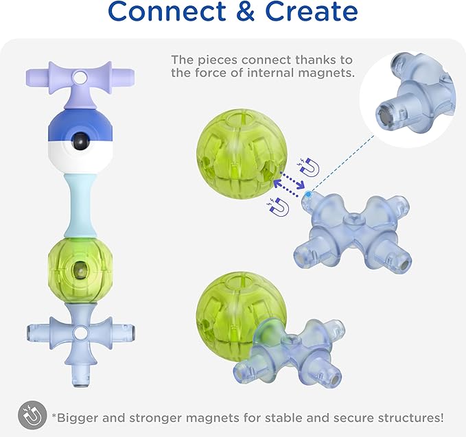 Magnetic Building Set for Kids, STEM Educational Toys for 3+ Year Old Boys and Girls, Space Planet Blocks - Astral Neon