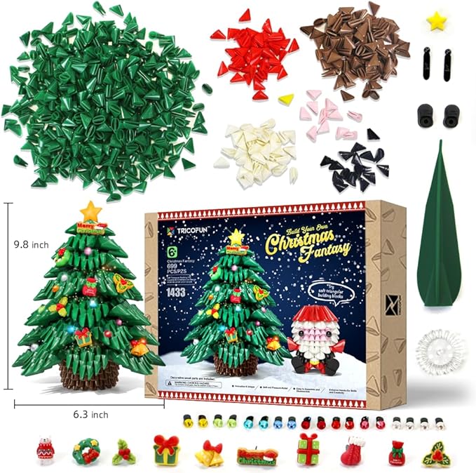Christmas Fantasy Build Set - Mini Christmas Tree & Santa - Building Toys - Gifts for Kids, Boys & Girls, Ages 6+ - Interlocking Block Sets