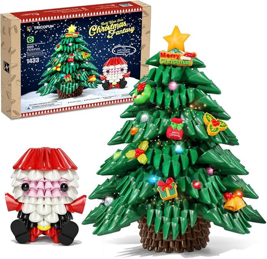 Christmas Fantasy Build Set - Mini Christmas Tree & Santa - Building Toys - Gifts for Kids, Boys & Girls, Ages 6+ - Interlocking Block Sets