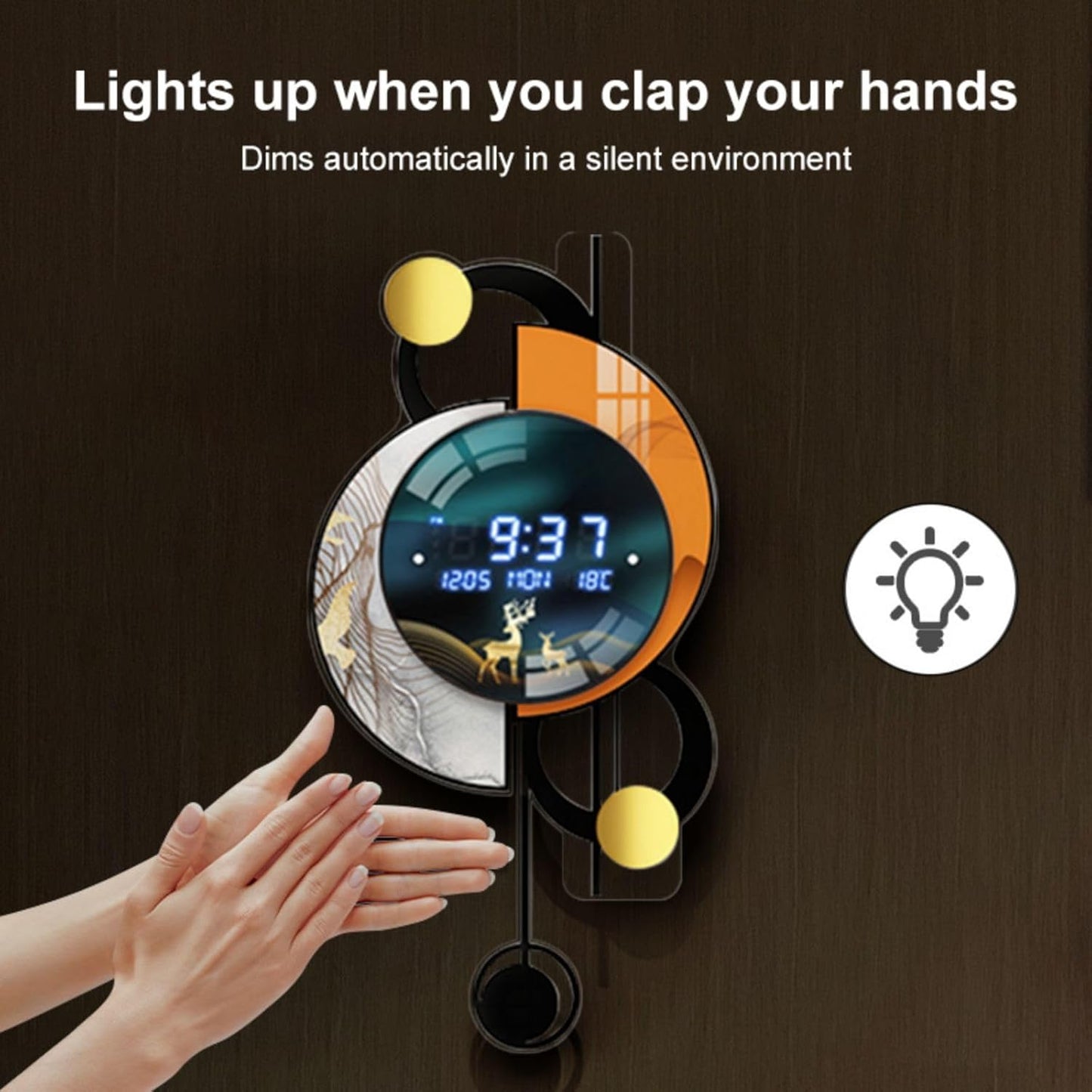 26.4" LED Silent Wall Clock | Voice-Activated Display, Multi-Function, Dual Power | Smart Modern Home Decor