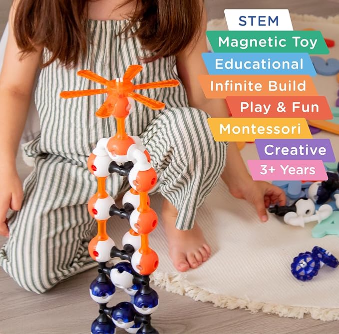 Magnetic Building Set for Kids, STEM Educational Toys for 3+ Year Old Boys and Girls, Space Planet Blocks - Interstellar Navy