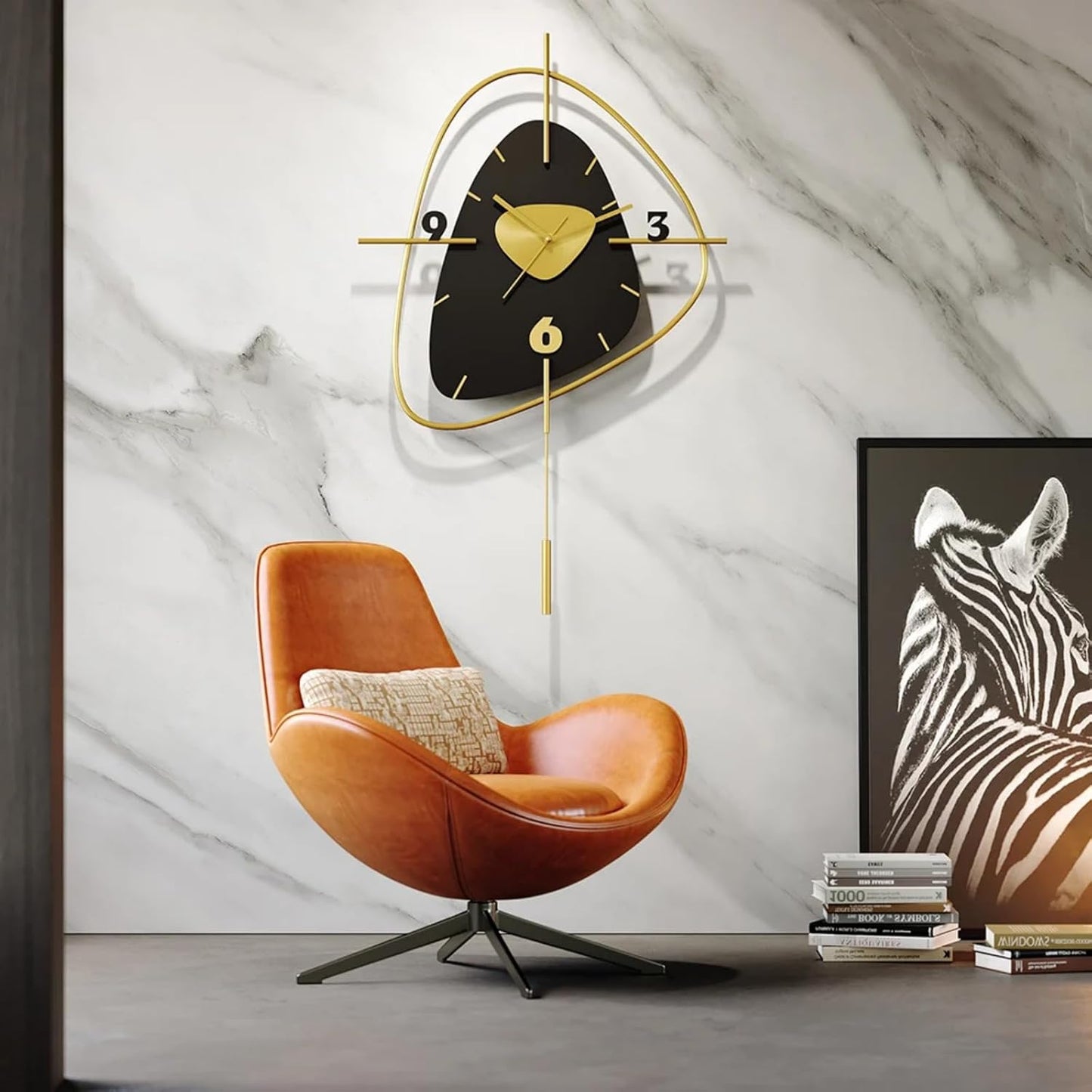 25" Scandinavian Wall Clock with Metal Pendulum | Modern Black Minimalist Home Decor for Living Room