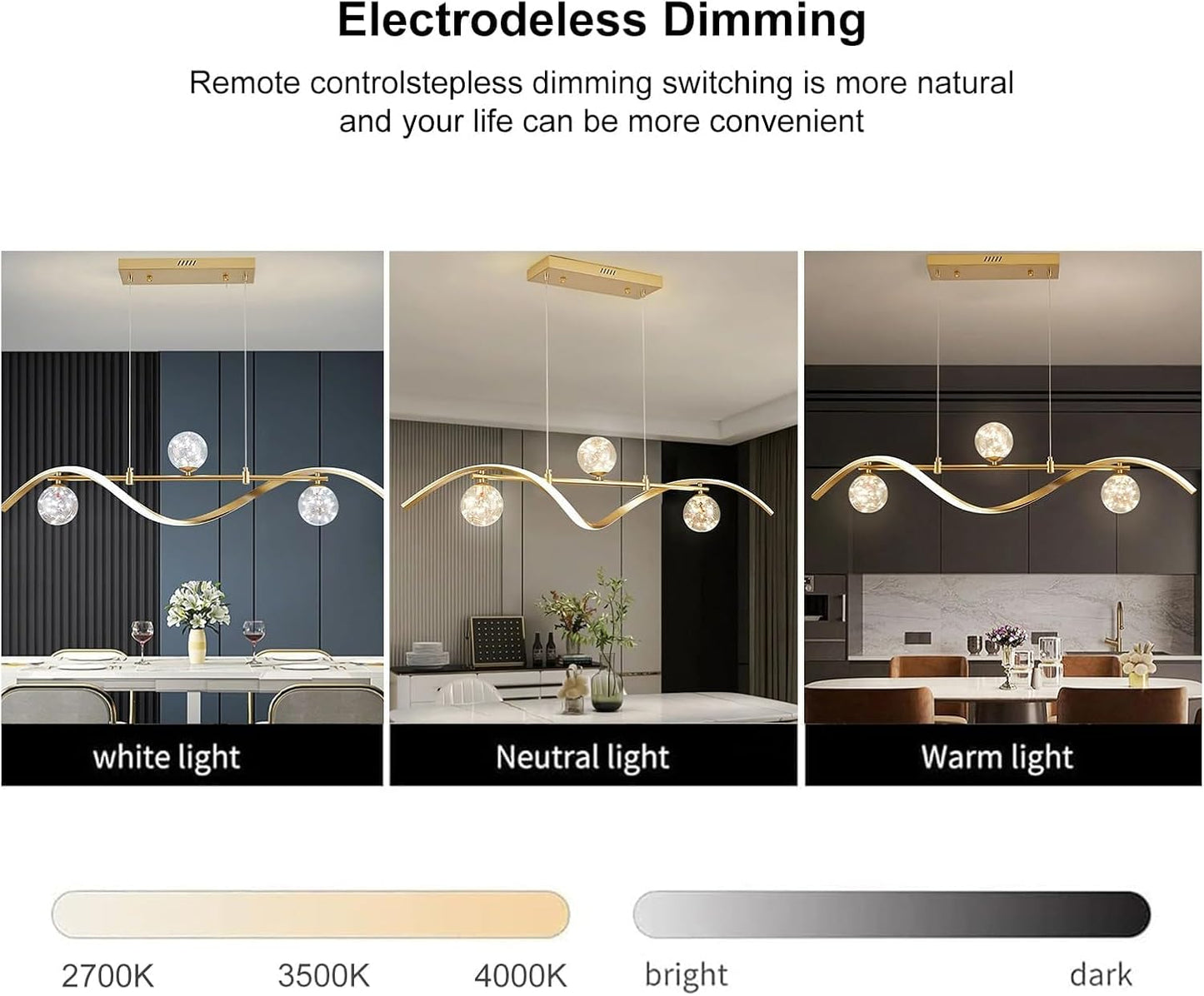40.1" Gold Dimmable LED Chandelier | Modern 4-Light Linear Pendant for Kitchen Island & Dining Room