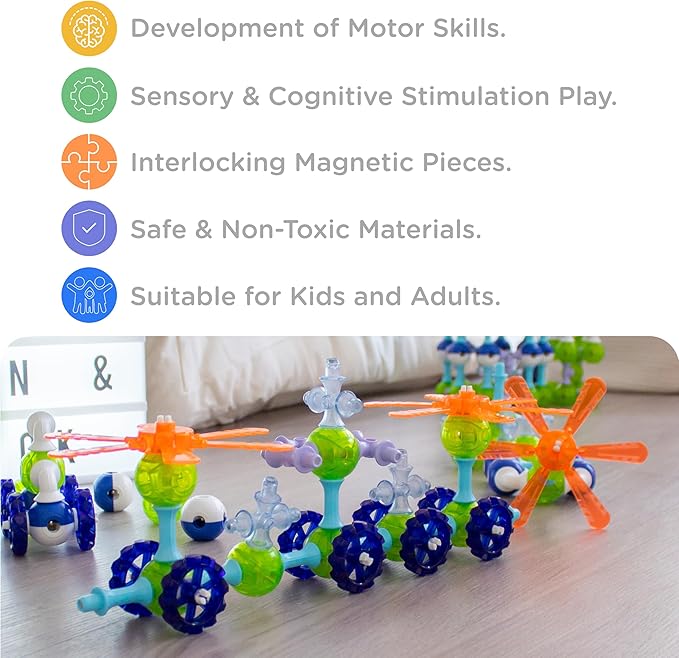 Magnetic Building Set for Kids, STEM Educational Toys for 3+ Year Old Boys and Girls, Space Planet Blocks - Astral Neon