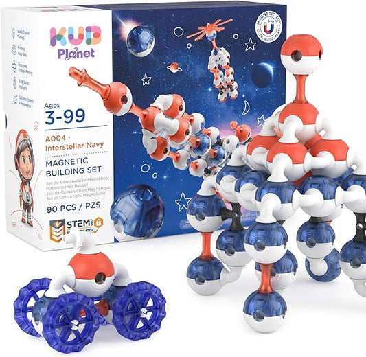 Magnetic Building Set for Kids, STEM Educational Toys for 3+ Year Old Boys and Girls, Space Planet Blocks - Interstellar Navy