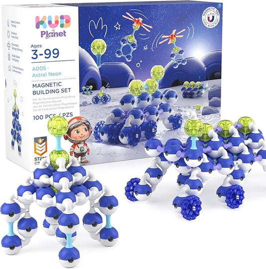 Magnetic Building Set for Kids, STEM Educational Toys for 3+ Year Old Boys and Girls, Space Planet Blocks - Astral Neon