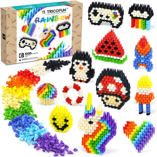 500 Pieces Soft Building Blocks Kids Rainbow Mix Stem Toys Educational Building Toys Monochrome Sets Interlocking Solid Plastic For Preschool Kids Boys and Girls Aged 6+