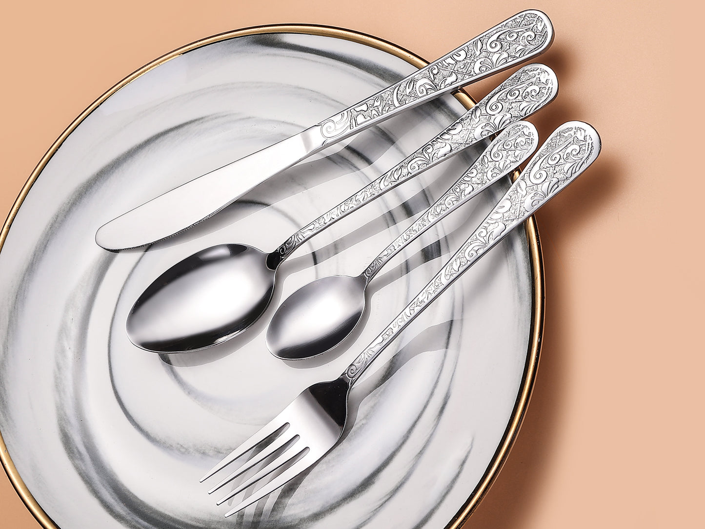 Engraved 48-Piece Flatware Set for 12 – Silver Stainless Steel Cutlery