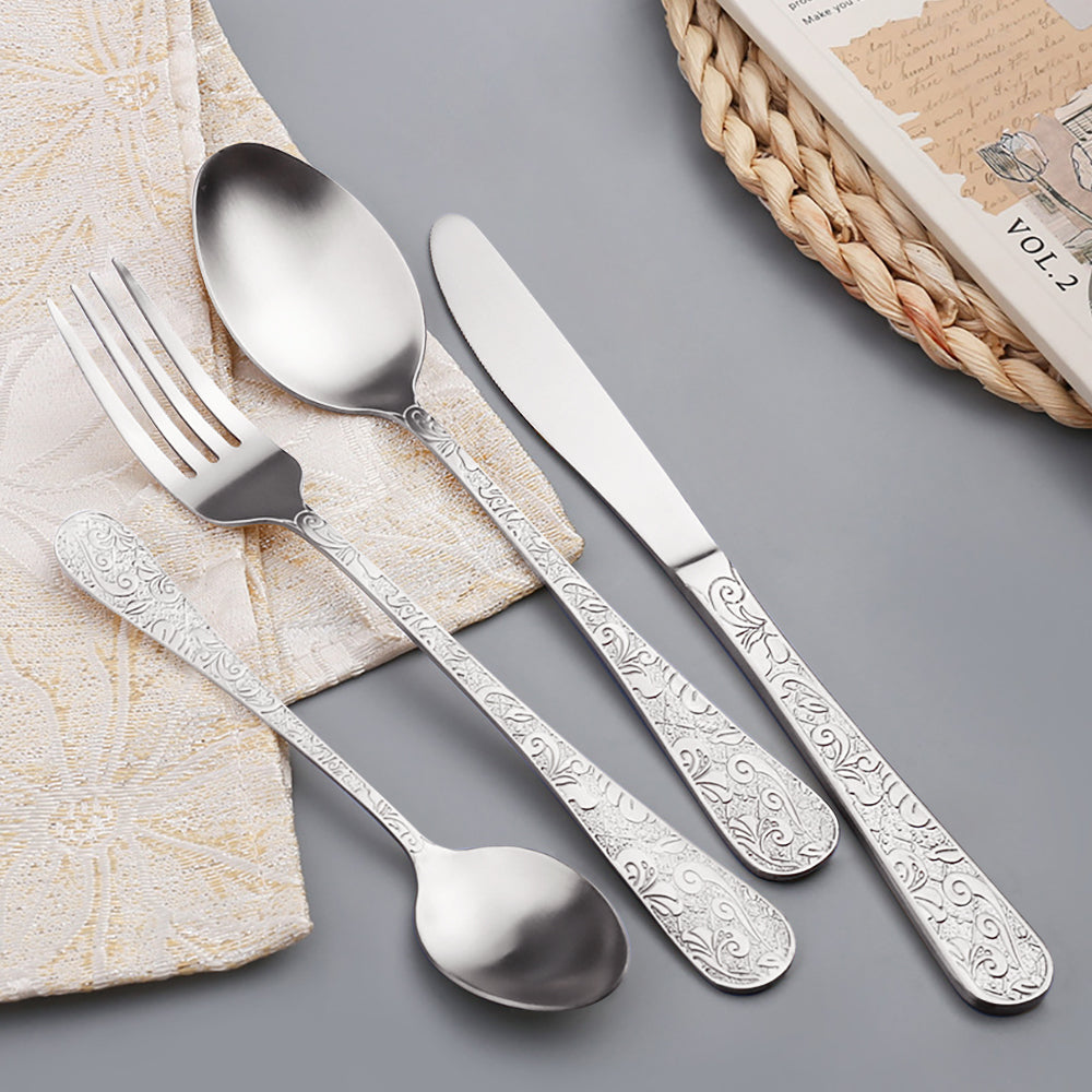 Engraved 48-Piece Flatware Set for 12 – Silver Stainless Steel Cutlery