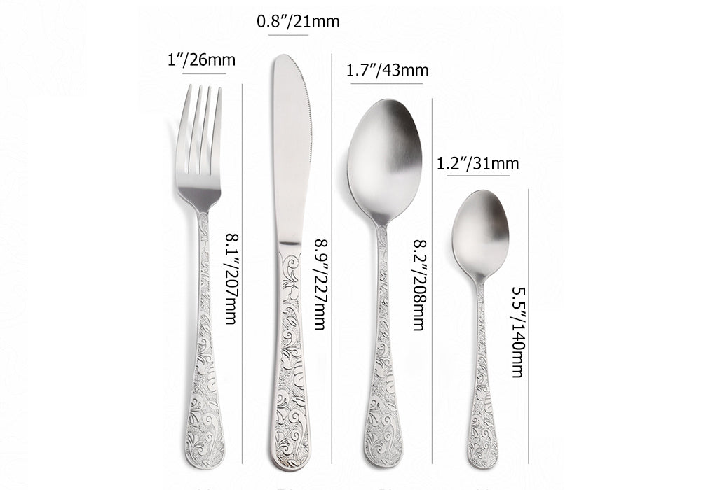 Engraved 48-Piece Flatware Set for 12 – Silver Stainless Steel Cutlery