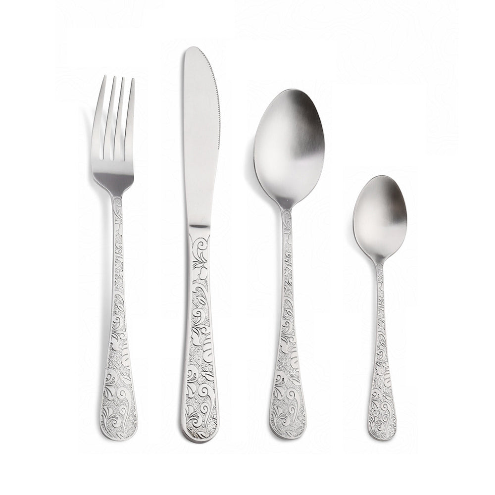 Engraved 48-Piece Flatware Set for 12 – Silver Stainless Steel Cutlery
