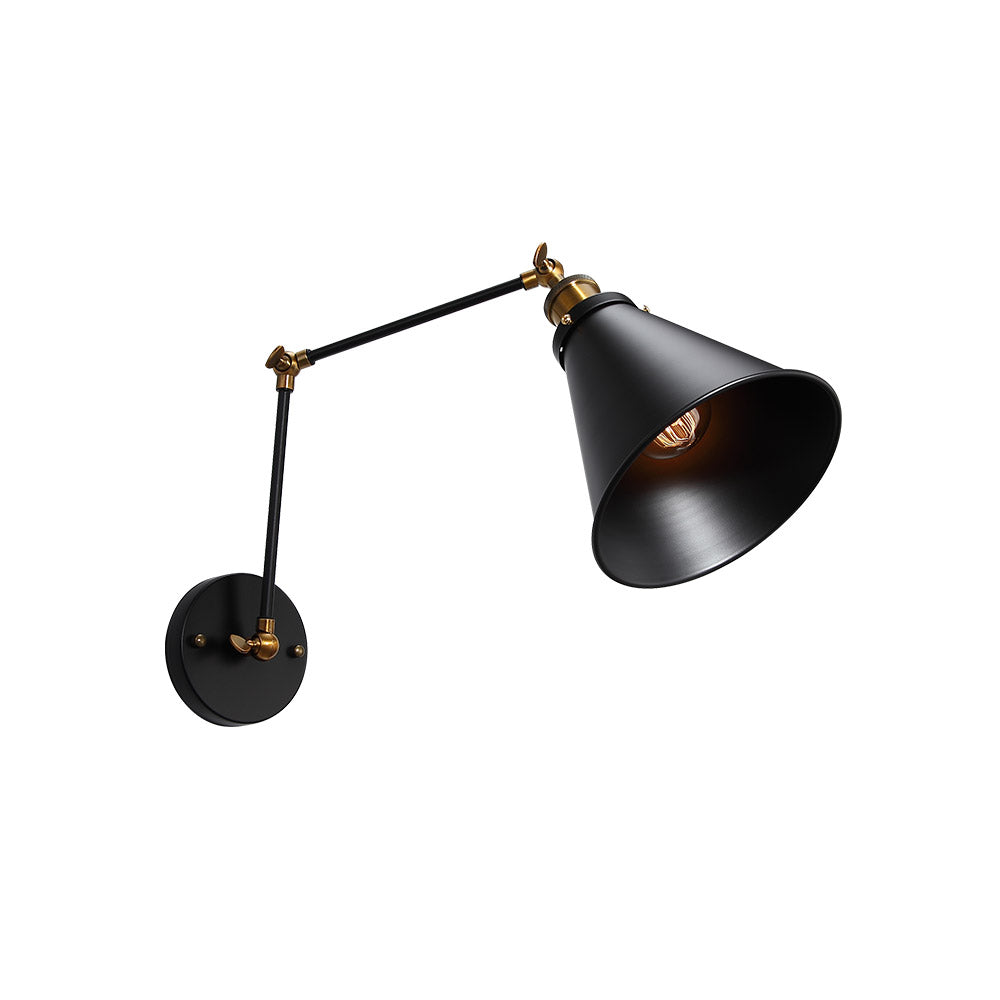 Industrial Black & Brass Double Swing Arm Wall Sconce – 1-Light Fixture