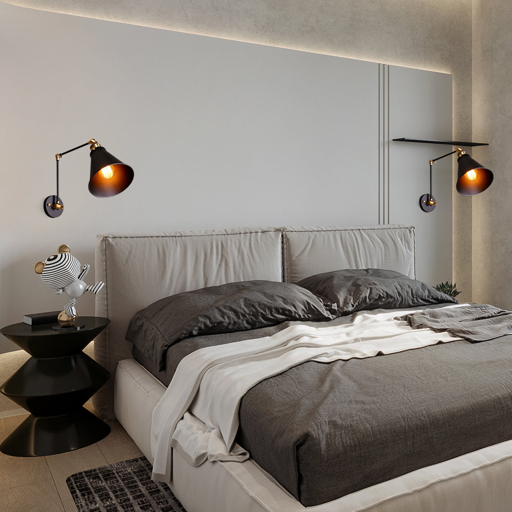 Industrial Black & Brass Double Swing Arm Wall Sconce – 1-Light Fixture