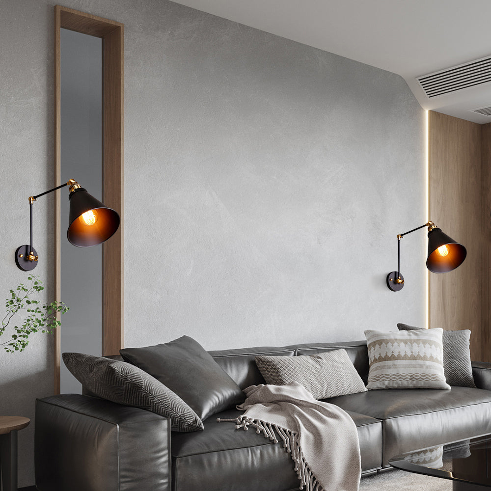 Industrial Black & Brass Double Swing Arm Wall Sconce – 1-Light Fixture