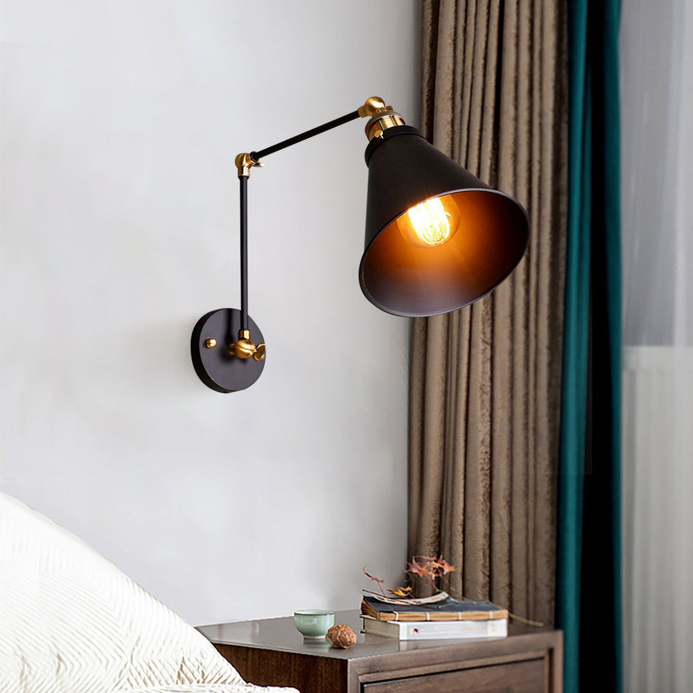 Industrial Black & Brass Double Swing Arm Wall Sconce – 1-Light Fixture