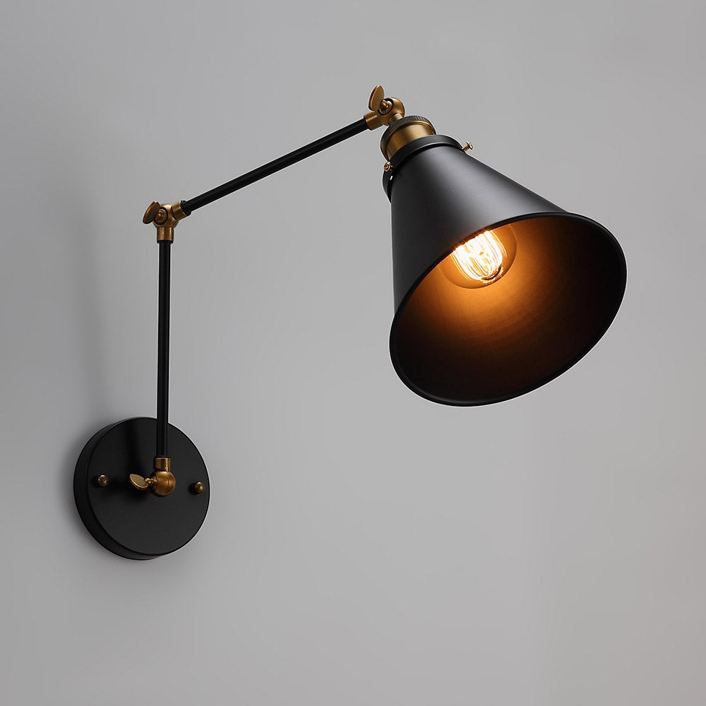 Industrial Black & Brass Double Swing Arm Wall Sconce – 1-Light Fixture