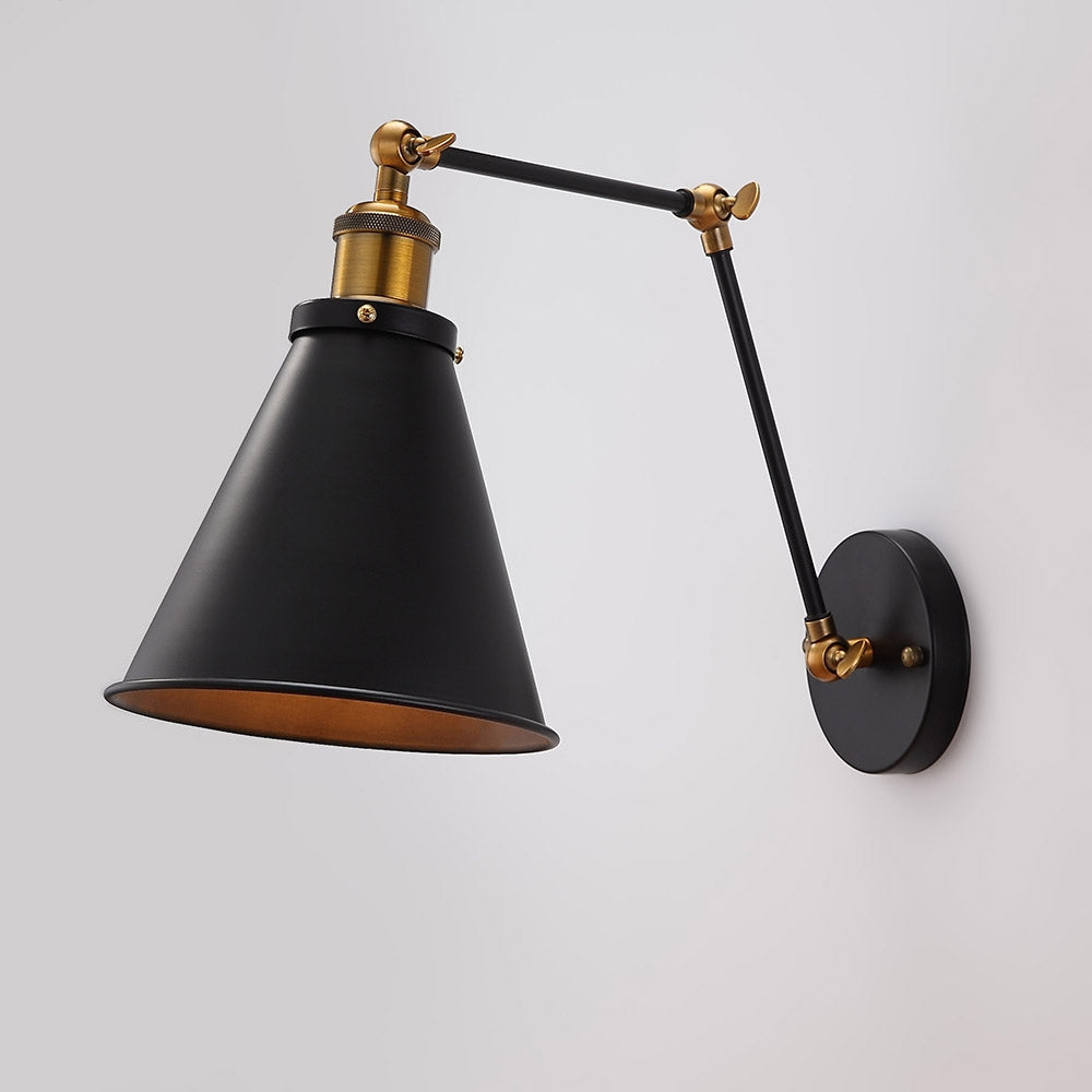 Industrial Black & Brass Double Swing Arm Wall Sconce – 1-Light Fixture