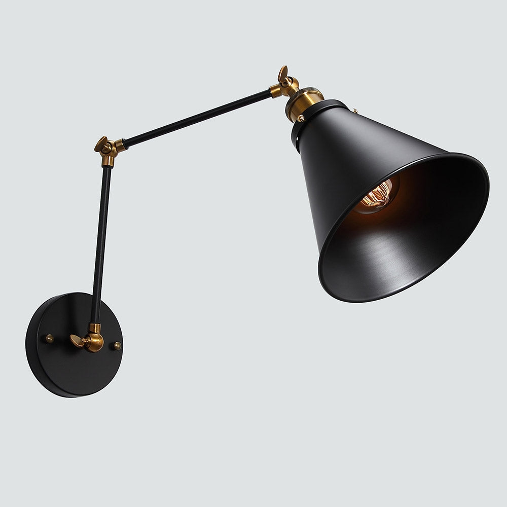 Industrial Black & Brass Double Swing Arm Wall Sconce – 1-Light Fixture