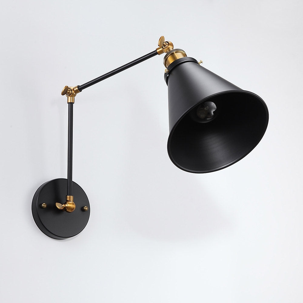 Industrial Black & Brass Double Swing Arm Wall Sconce – 1-Light Fixture
