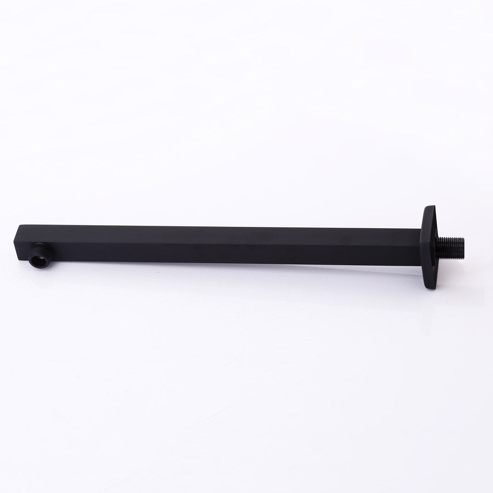 16" Matte Black Wall Mounted Square Shower Arm with Flange – Brass
