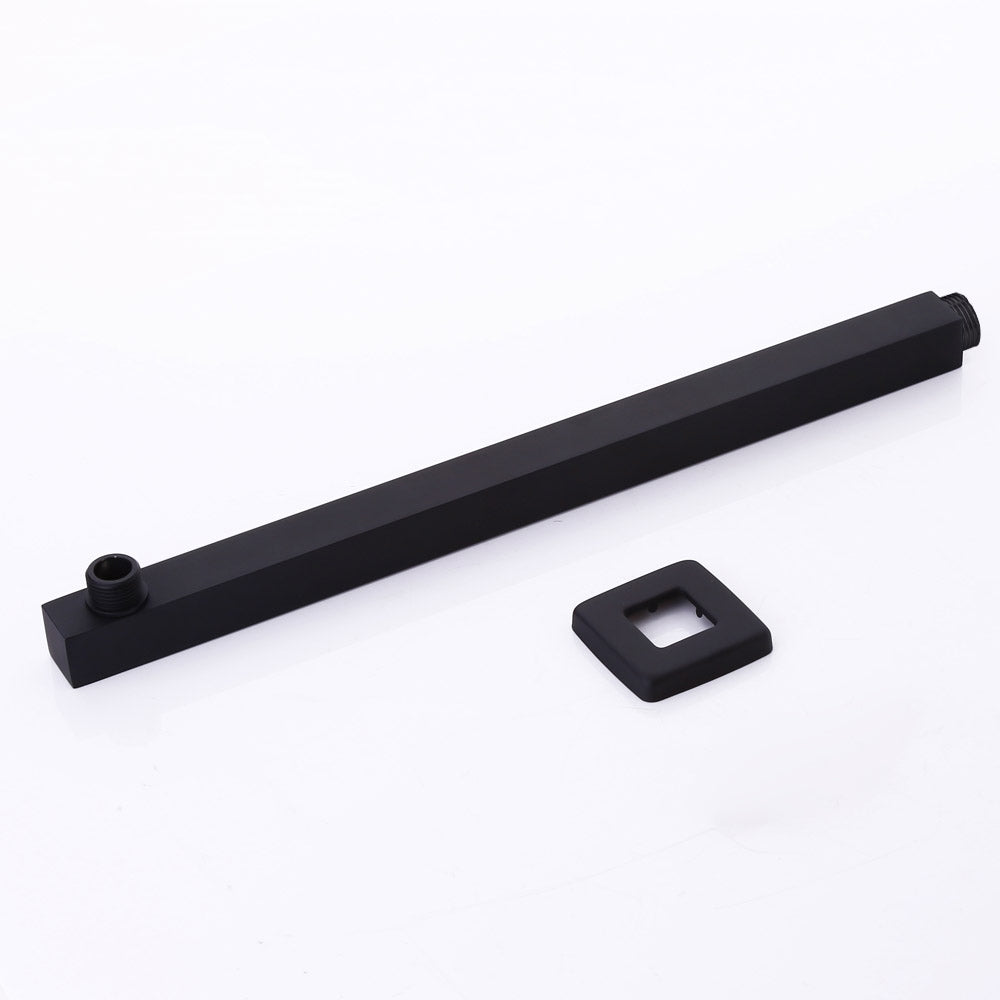 16" Matte Black Wall Mounted Square Shower Arm with Flange – Brass