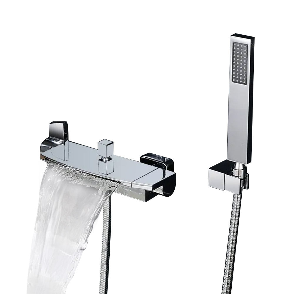 Chrome Wall Mount Waterfall Tub Filler Faucet with Hand Shower – 2 Handle