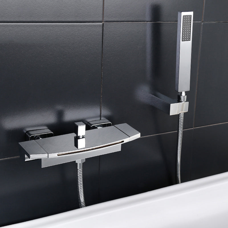 Chrome Wall Mount Waterfall Tub Filler Faucet with Hand Shower – 2 Handle