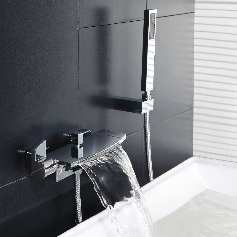 Chrome Wall Mount Waterfall Tub Filler Faucet with Hand Shower – 2 Handle