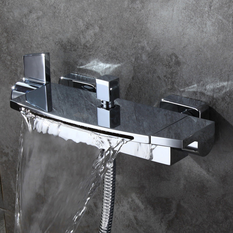 Chrome Wall Mount Waterfall Tub Filler Faucet with Hand Shower – 2 Handle