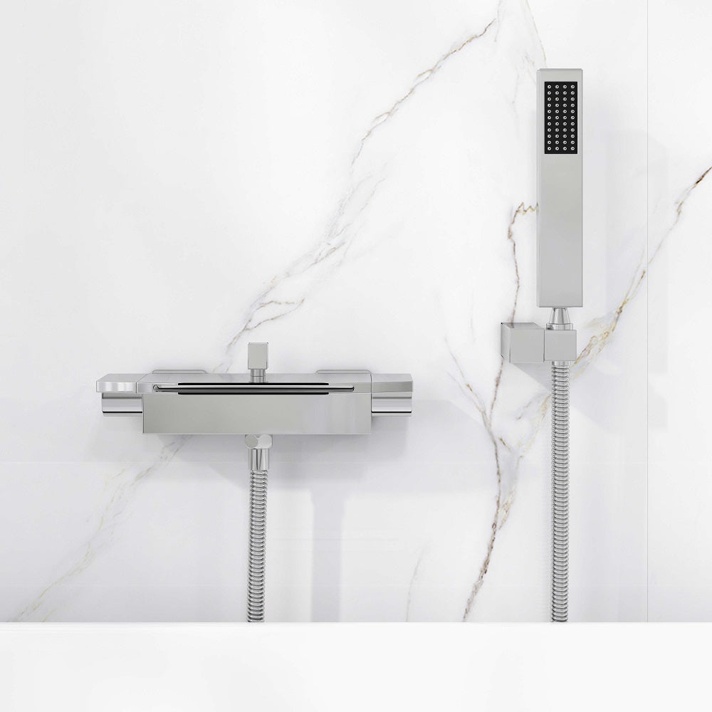 Chrome Wall Mount Waterfall Tub Filler Faucet with Hand Shower – 2 Handle