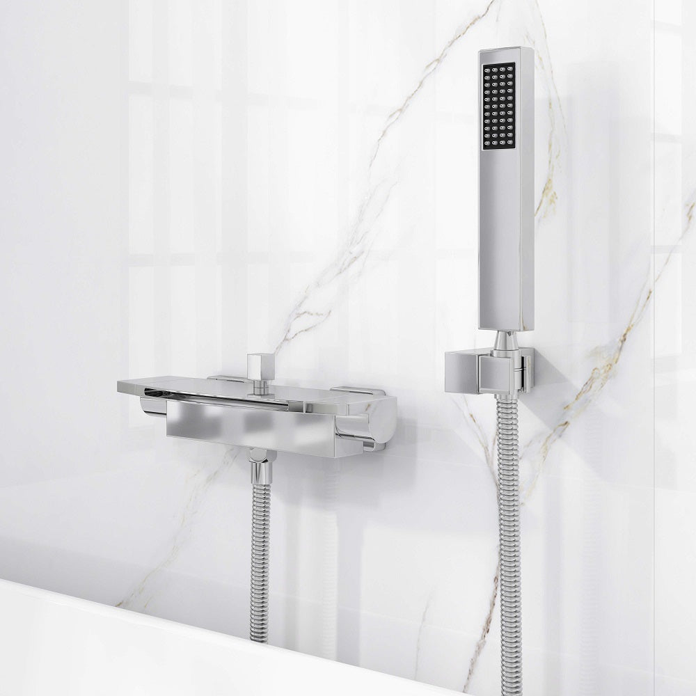 Chrome Wall Mount Waterfall Tub Filler Faucet with Hand Shower – 2 Handle