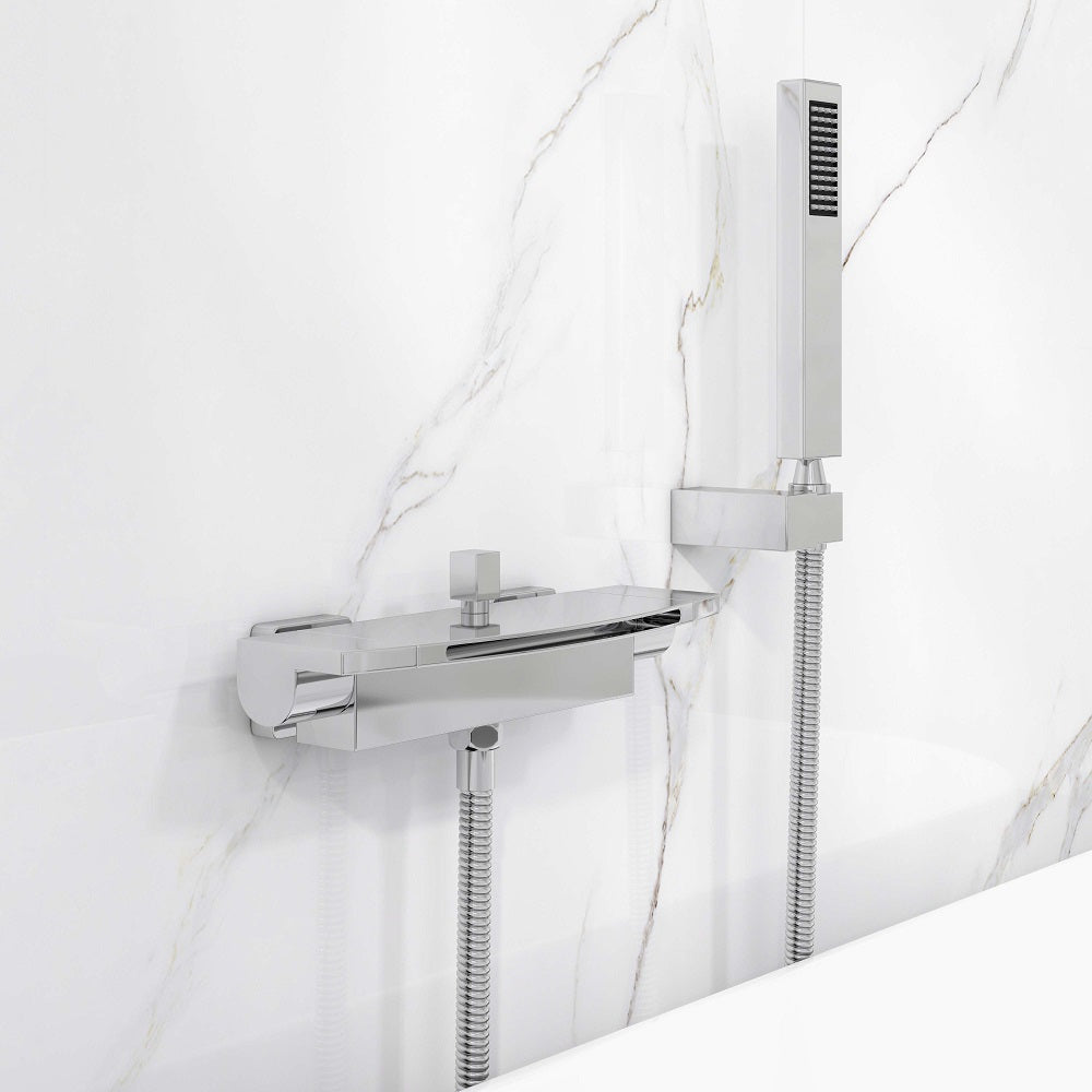 Chrome Wall Mount Waterfall Tub Filler Faucet with Hand Shower – 2 Handle