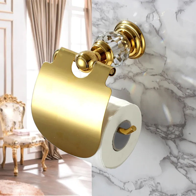Charles Luxury Brass Toilet Paper Holder with Clear Crystal – Wall Mount