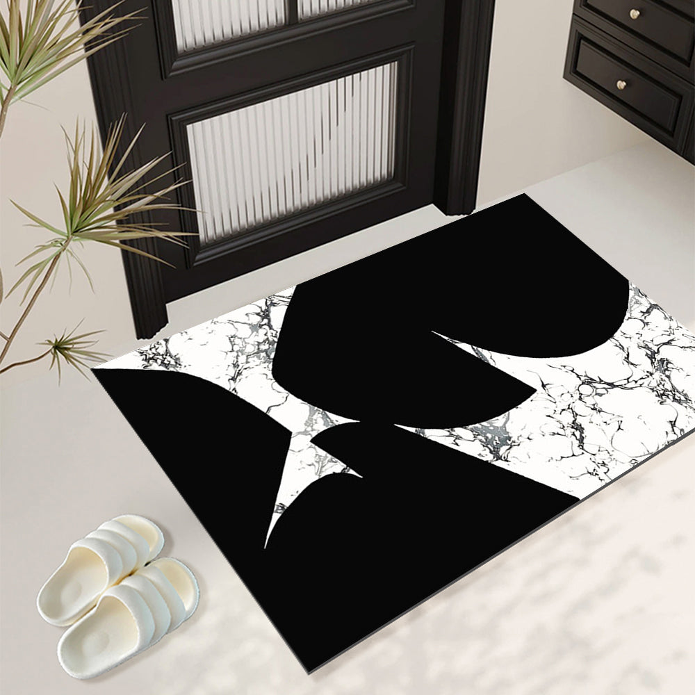 2-Piece Black & White Geometric Marble Bath Mat Set – Non-Slip Rugs