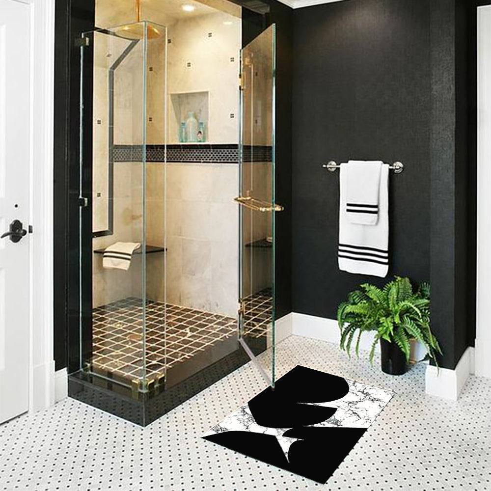 2-Piece Black & White Geometric Marble Bath Mat Set – Non-Slip Rugs